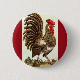Vintage Farm Animals Chickens, Proud Rooster 6 Cm Round Badge
