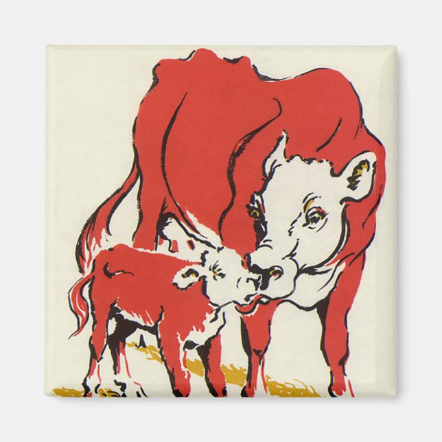 Vintage Farm Animals,  Holstein Cow with Calf Magnet (Front)