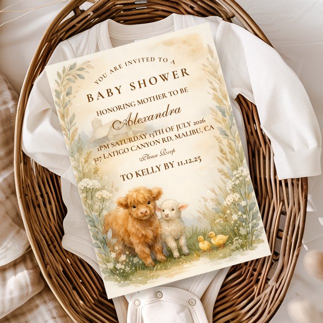 Vintage Farm Animals Meadow Baby Shower Invitation (Creator Uploaded)