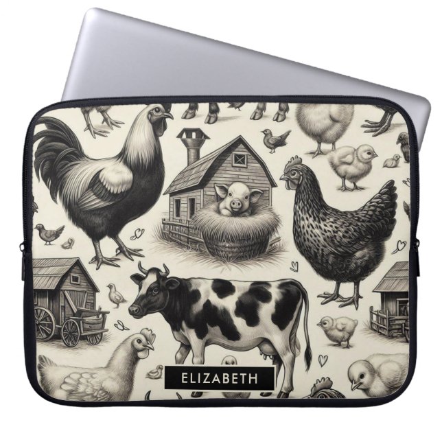 Vintage Farm Animals Painting Laptop Sleeve (Front)
