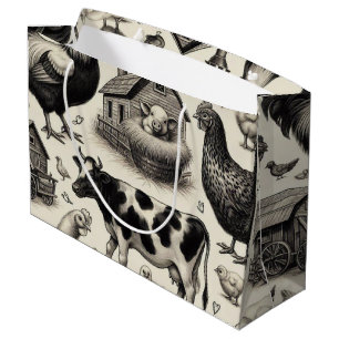 Vintage Farm Animals Painting Large Gift Bag