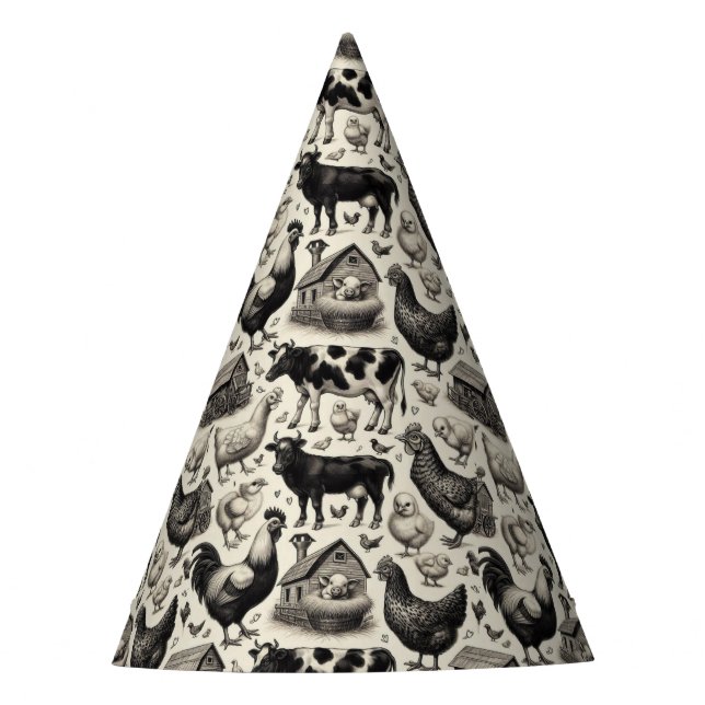 Vintage Farm Animals Painting Party Hat (Front)