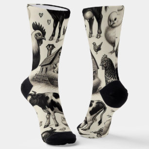 Vintage Farm Animals Painting Socks