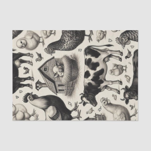 Vintage Farm Animals Painting Tissue Paper (Front)