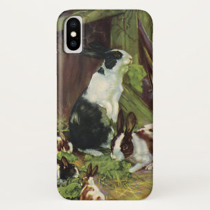 Vintage Farm Animals, Pet Rabbits Playing by Hutch iPhone X Case