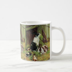 Vintage Farm Animals, Pet Rabbits Playing by Hutch Coffee Mug