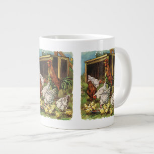 Vintage Farm Animals, Rooster, Hens, Chickens Large Coffee Mug