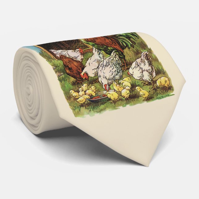 Vintage Farm Animals, Rooster, Hens, Chickens Tie (Rolled)