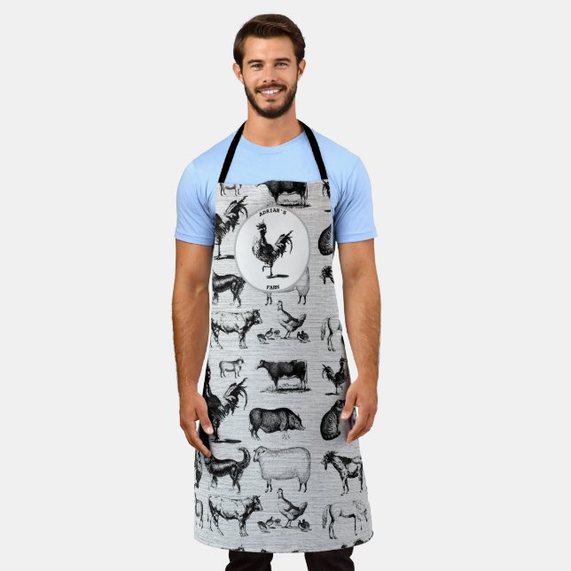 Vintage Farm Animals Rustic Collage Apron (Worn)