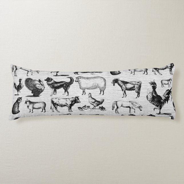 Vintage Farm Animals Rustic Collage Body Cushion (Front)