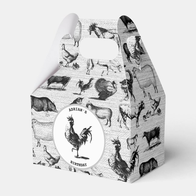 Vintage Farm Animals Rustic Collage Favour Box (Front Side)