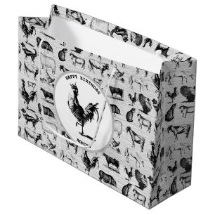 Vintage Farm Animals Rustic Collage Large Gift Bag