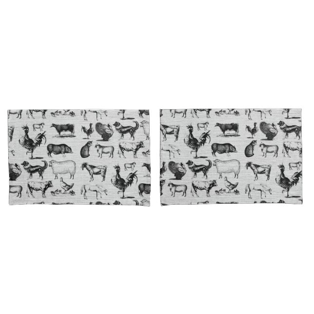 Vintage Farm Animals Rustic Collage Pillowcase (Front-Set)