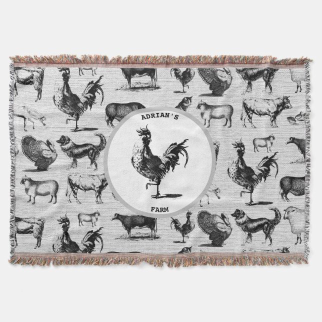 Vintage Farm Animals Rustic Collage Throw Blanket (Front)