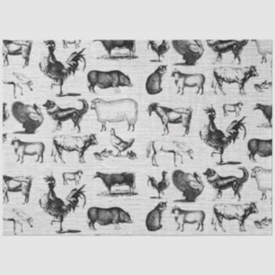 Vintage Farm Animals Rustic Collage  Tissue Paper