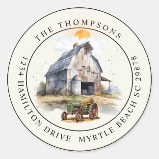 Vintage Farm Birthday Tractor Party Classic Round Sticker