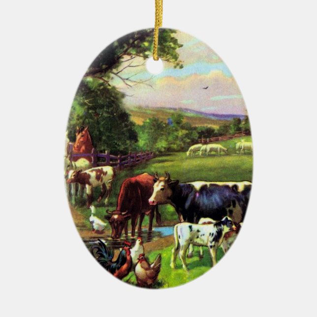 Vintage Farm Ceramic Tree Decoration (Front)