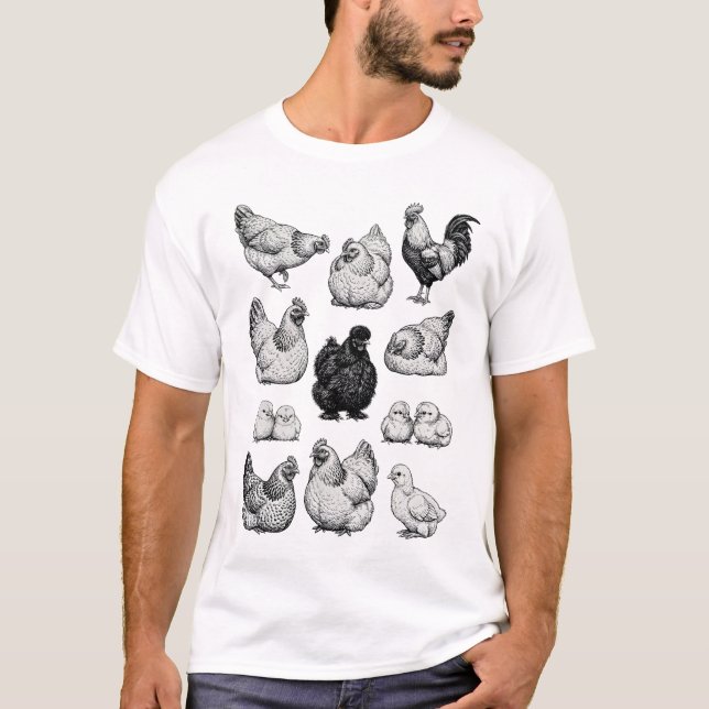 Vintage Farm Chicken Illustration Set T-Shirt (Front)