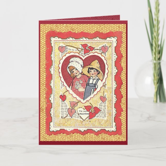Vintage Farm Children Valentine's Day Holiday Card (Front)