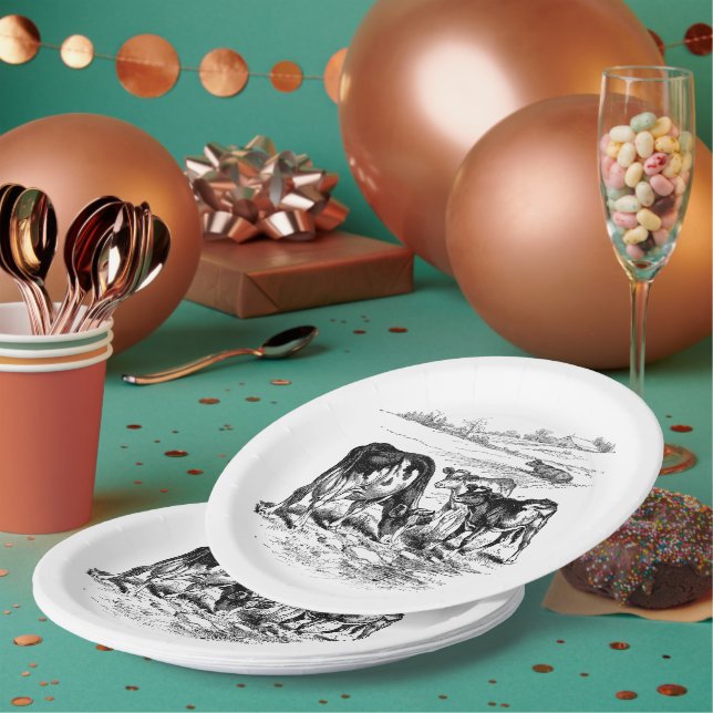 Vintage Farm Country cows Paper Plate (Multi)