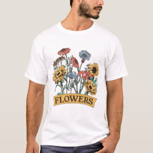Vintage Farm Cut Flower Bouquet Label T-Shirt