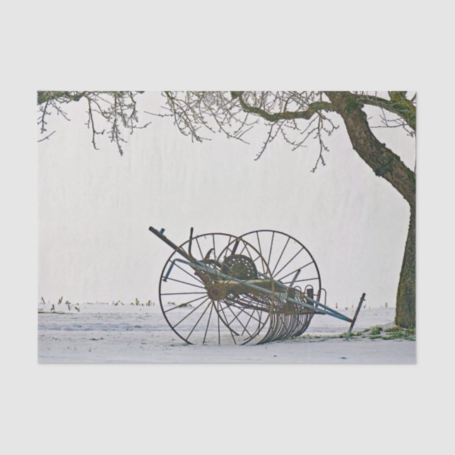 Vintage Farm Equipment Snow Photo Tissue Paper (Front)