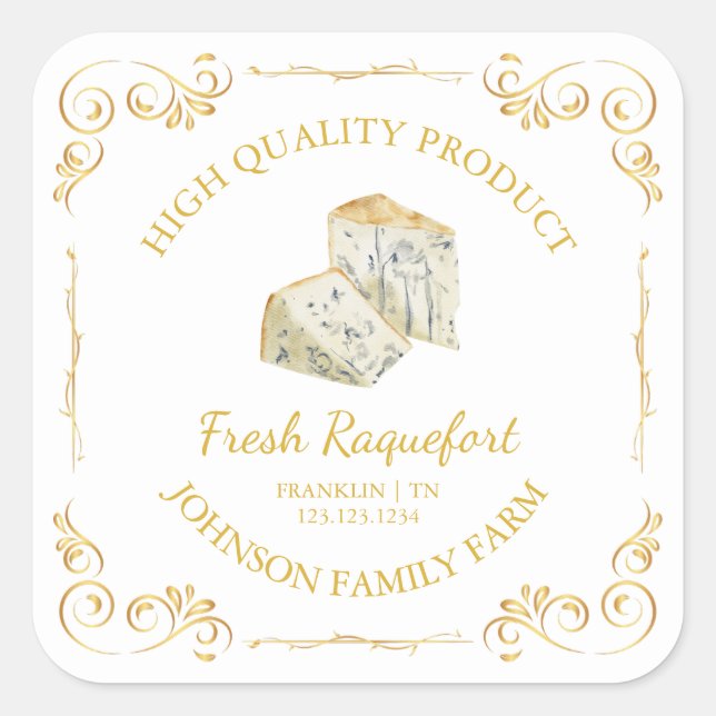 Vintage Farm Fresh Raquefort Cheese Square Label (Front)