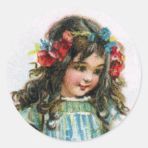 Vintage Farm Girl Wearing Flowers Sticker