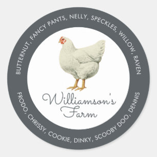 Vintage Farm Hen Chicken Names Egg Carton OffBlack Classic Round Sticker
