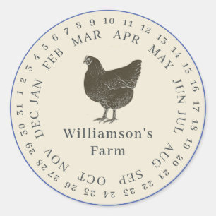 Vintage Farm Hen Encircled Date Egg Carton Antique Classic Round Sticker