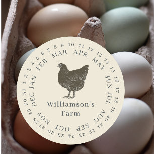 Vintage Farm Hen Encircled Date Egg Carton Antique Classic Round Sticker