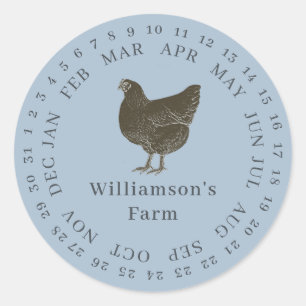 Vintage Farm Hen Encircled Date Egg Carton Blue Classic Round Sticker