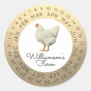 Vintage Farm Hen Encircled Date Egg Carton Gold Classic Round Sticker
