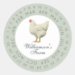 Vintage Farm Hen Encircled Date Egg Carton Green Classic Round Sticker