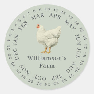 Vintage Farm Hen Encircled Date Egg Carton Green Classic Round Sticker