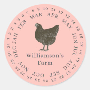 Vintage Farm Hen Encircled Date Egg Carton Pink Classic Round Sticker