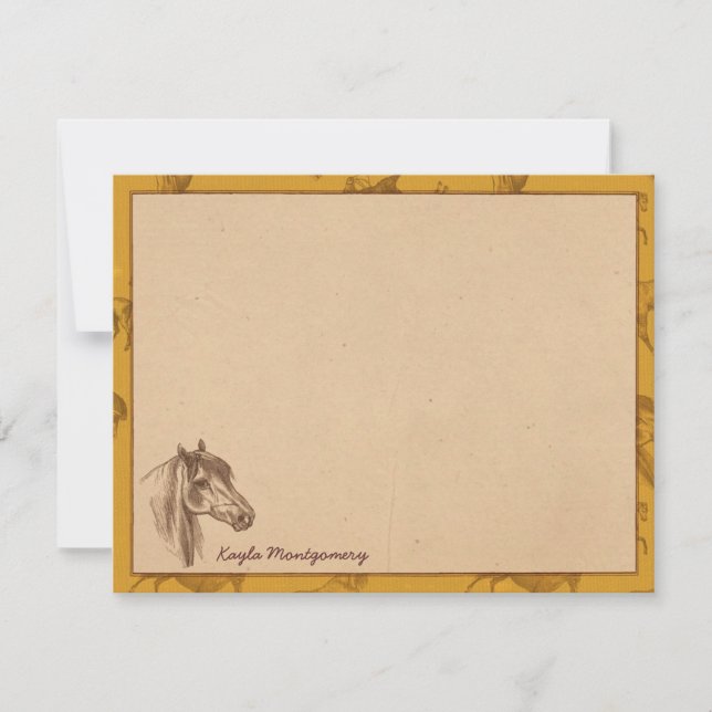 Vintage Farm Horse Personalised Flat Note Cards (Front)
