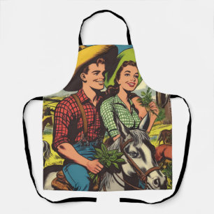 Vintage Farm Love Couple Comics Apron