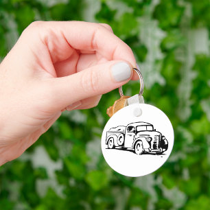 Vintage Farm Pickup Truck Illustration Key Ring