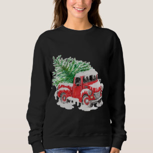 Vintage farm red truck with christmas tree sweatshirt