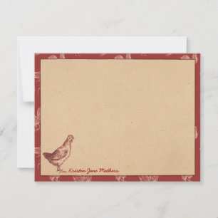 Vintage Farm Rooster Personalised Flat Note Cards