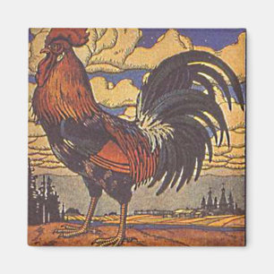 Vintage Farm Rooster Retro Country Illustration Magnet
