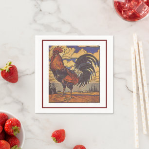 Vintage Farm Rooster Retro Country Illustration Napkin