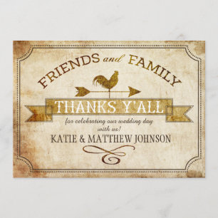 Vintage Farm Rooster Weather Vane Rustic Thank You Invitation