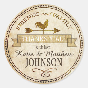 Vintage Farm Rooster Weather Vane Thank You Classic Round Sticker