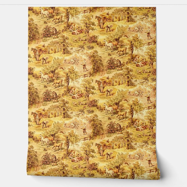 Vintage Farm Scenes pattern Wallpaper (Unrolling)