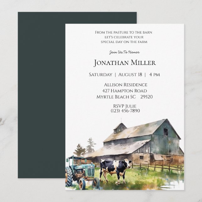 Vintage Farm Tractor Birthday Party Invitation (Front/Back)