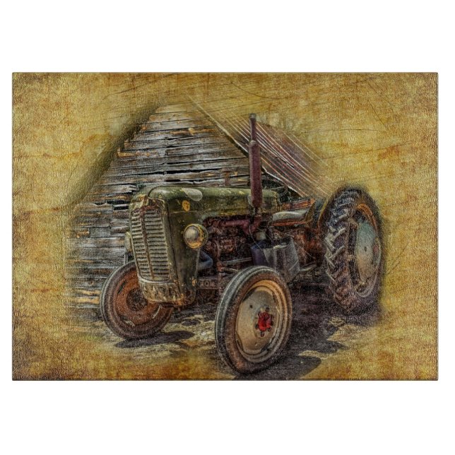 Vintage Farm Tractor Old Barn Shed Cutting Board (Front)