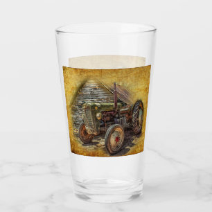 Vintage Farm Tractor Old Barn Shed Glass