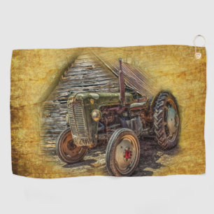 Vintage Farm Tractor Old Barn Shed Golf Towel